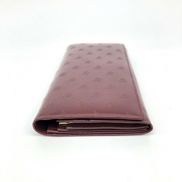 Dior Dark Red Oblique Trotter Print Logo Embossed Leather Wallet - Picture 3 of 10
